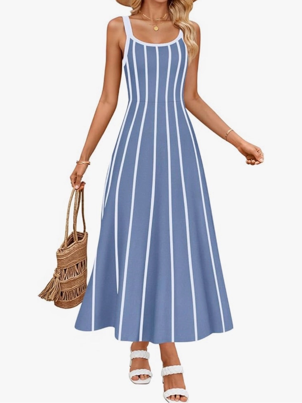NWT Sleeveless Blue & White Stripe Maxi Dress #310